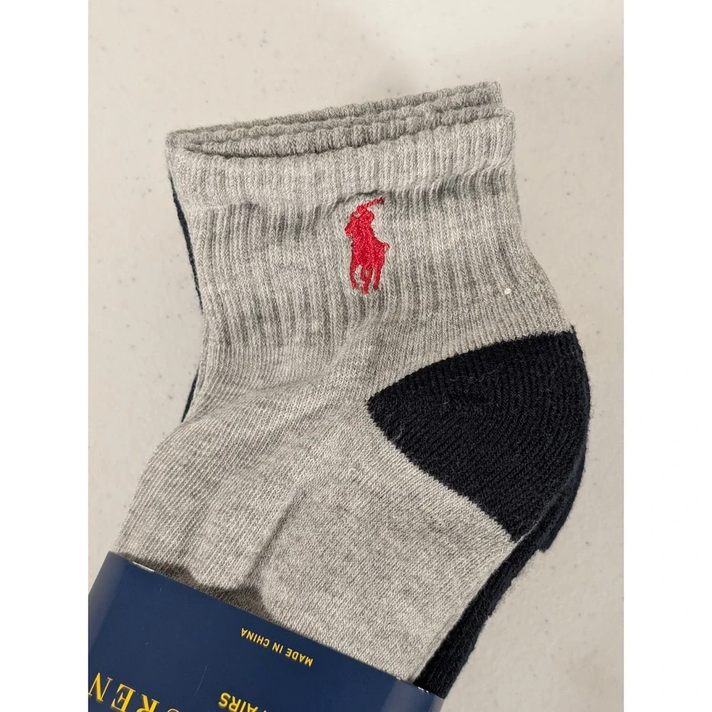 Polo Ralph Lauren Quarter Socks 8 PAIRS Gray Navy Blue Men's Shoe Sizes 6-12.5